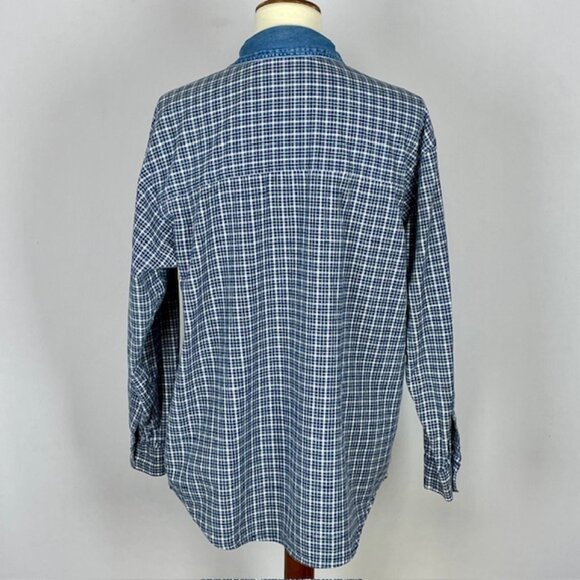 Vtg Basic Editions Top Sz L Blue Plaid Floral Embroidered Country Cabincore - Picture 5 of 7